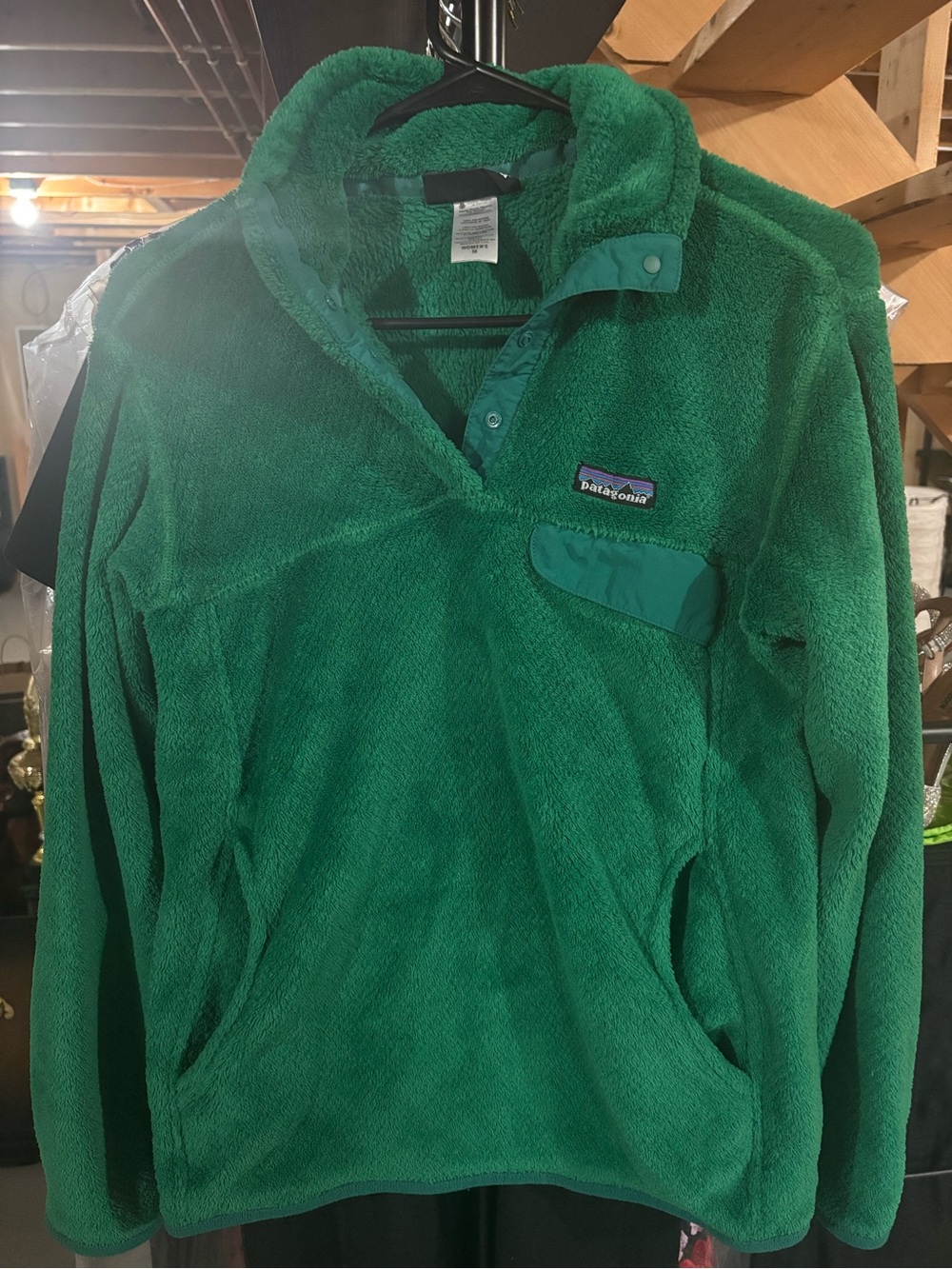 Patagonia Womens Emerald Green Snap-Placket Fleece Pullover